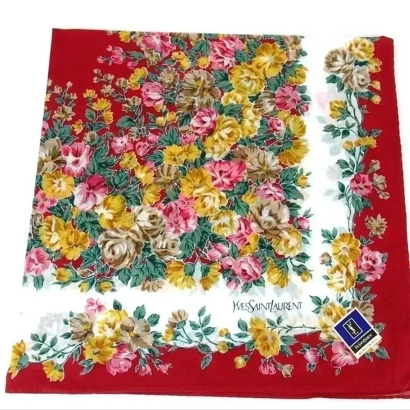 Set of 3 Yves Saint Laurent Cotton Floral Scarves 18.5" x 18.5" - Picture 6 of 9